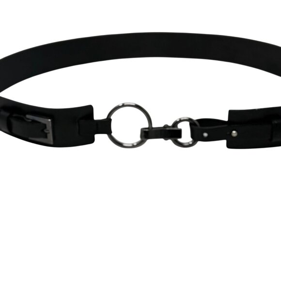 Albatros Black Leather Statement Belt Size Large Horsebit Style Equestrian Silve - Picture 2 of 5